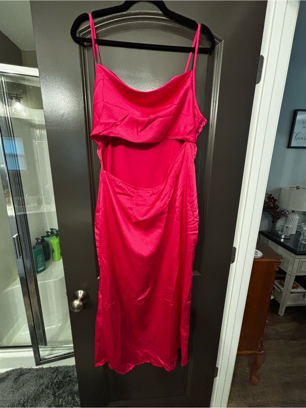 Public Desire Satin Cowl Midi Dress in Hot Pink